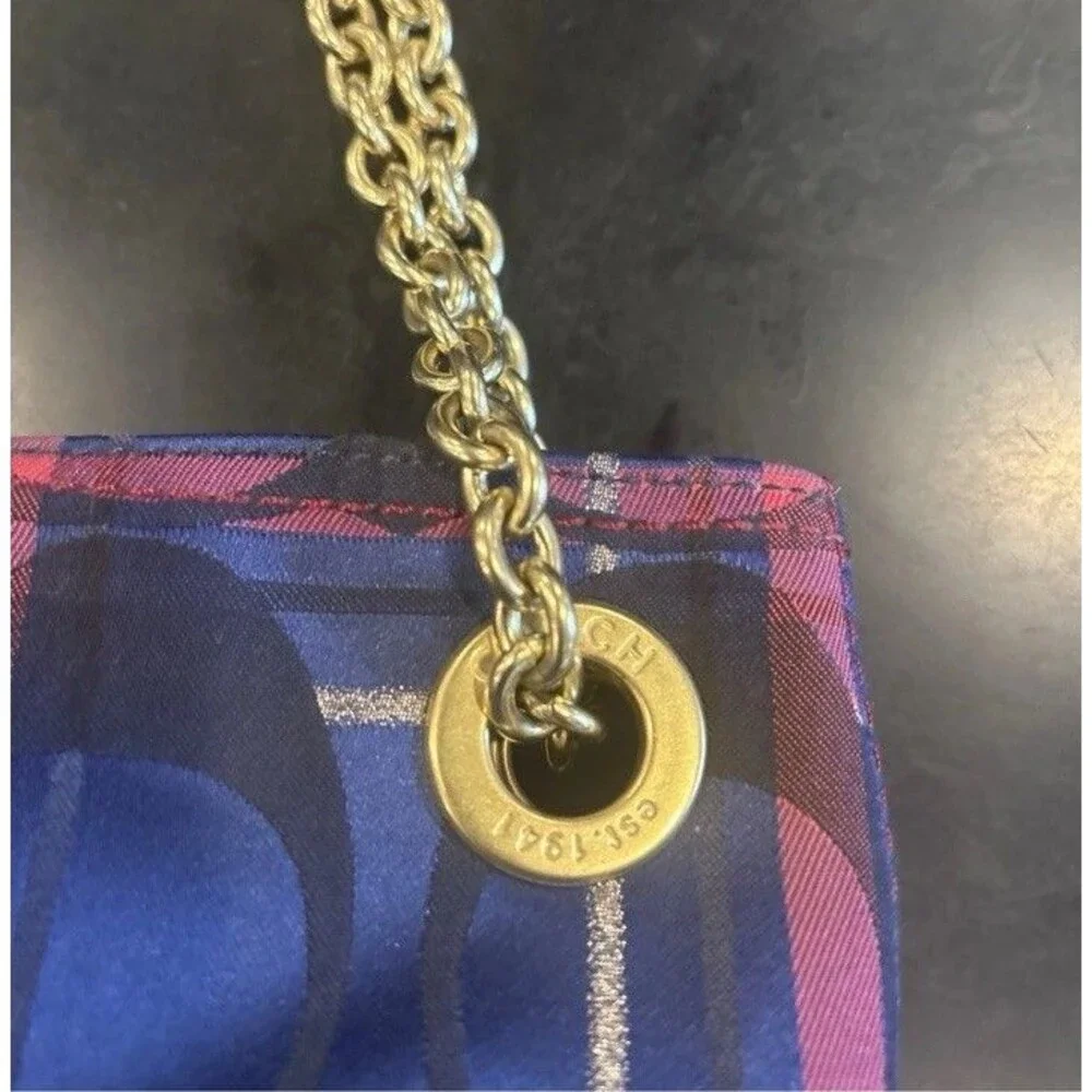 Coach Poppy Tartan Handbag with 3 Hang Tags Chain Handles Jewel Tone F15228 EUC